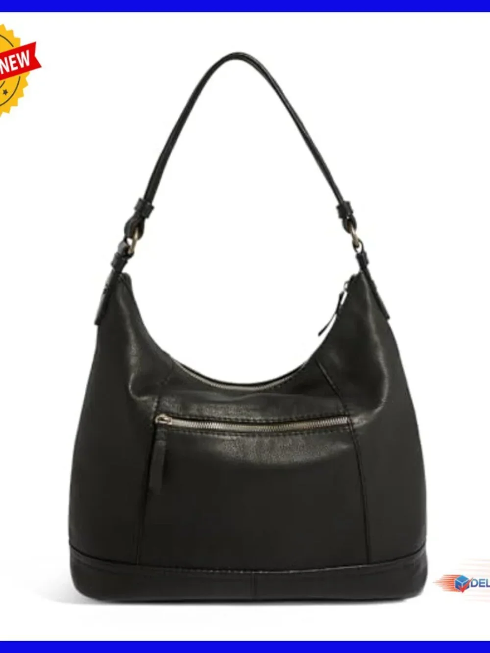 Genuine Leather Hobo Shoulder Bag with Zippered Compartments and Slip Pockets